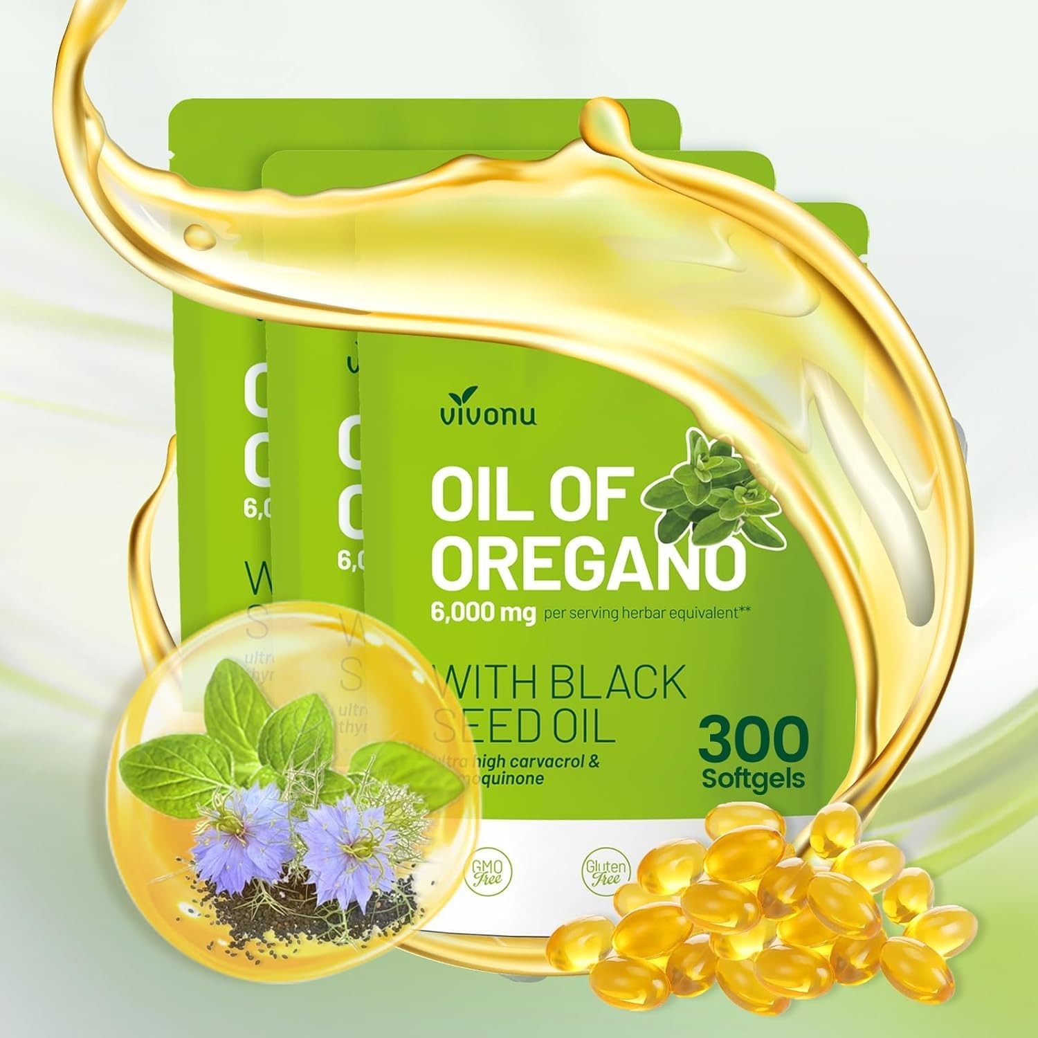 VivoNu Oil of Oregano with Black Seed Oil, Balanced Oil of Oregano Capsules