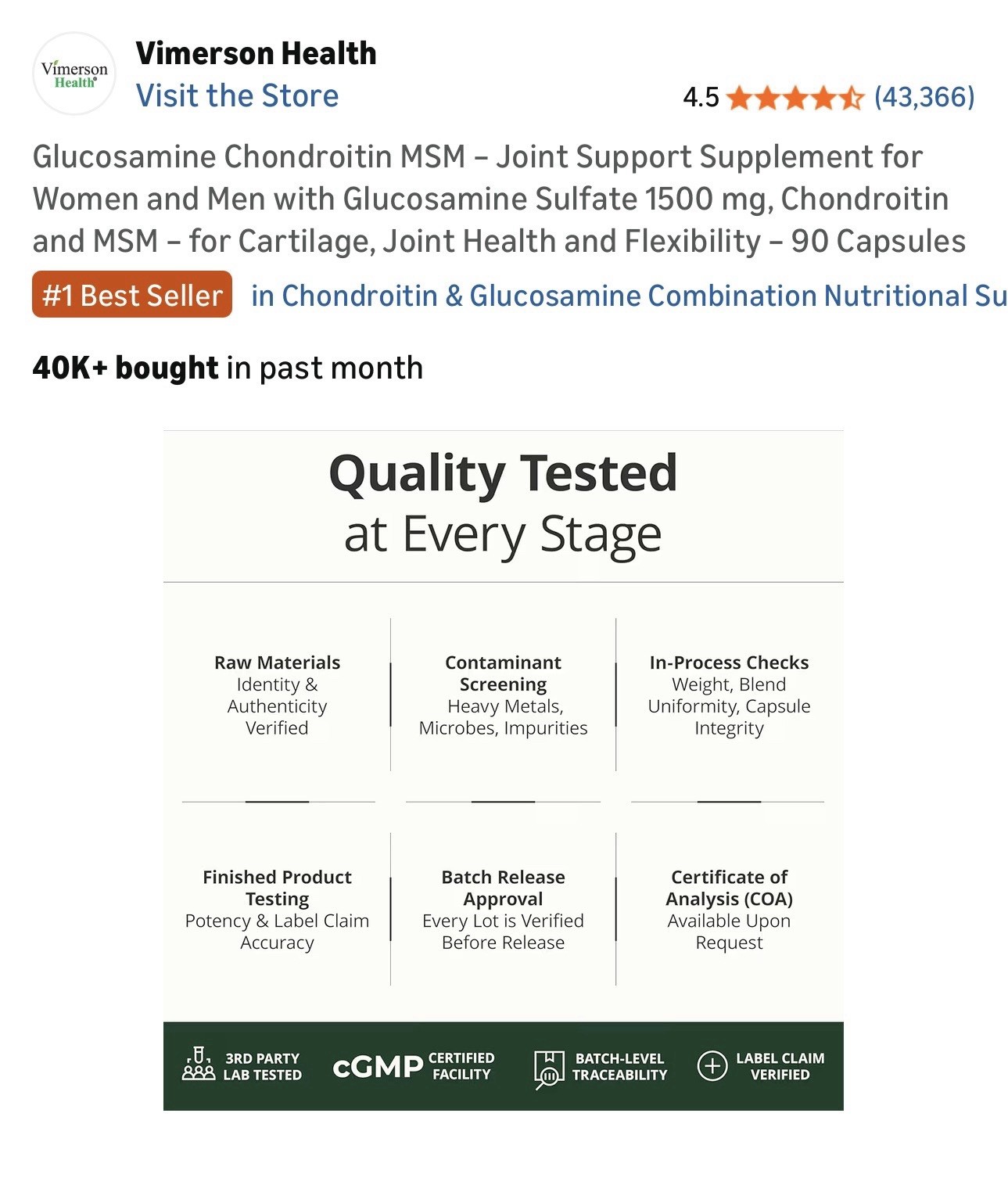 Vimerson Health Glucosamine Chondroitin MSM Turmeric 90 Capsules
