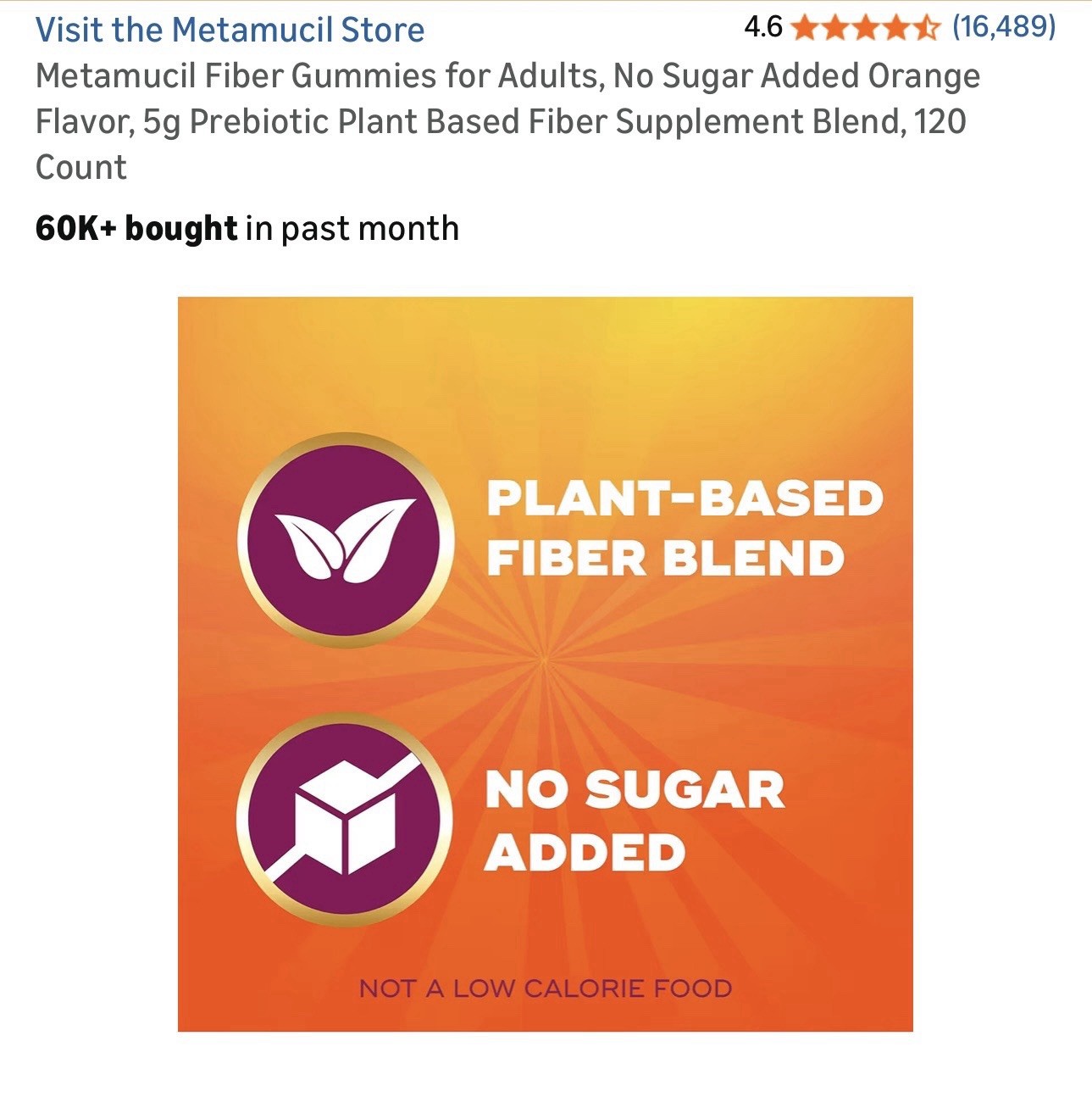 Metamucil Fiber Gummies No Sugar Added Plant-Based Orange Digestive 120 Ct