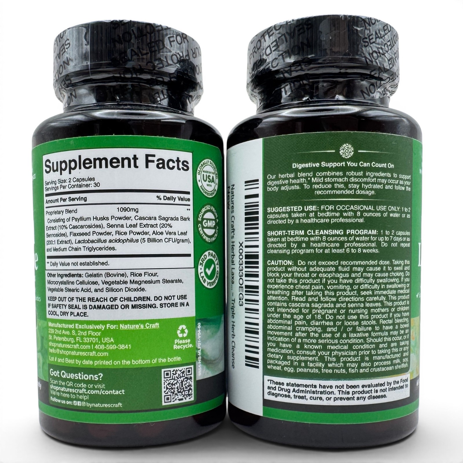 2x Natures Craft Herbal Laxative Capsules with Probiotics 60 Caps EXP 11/2026