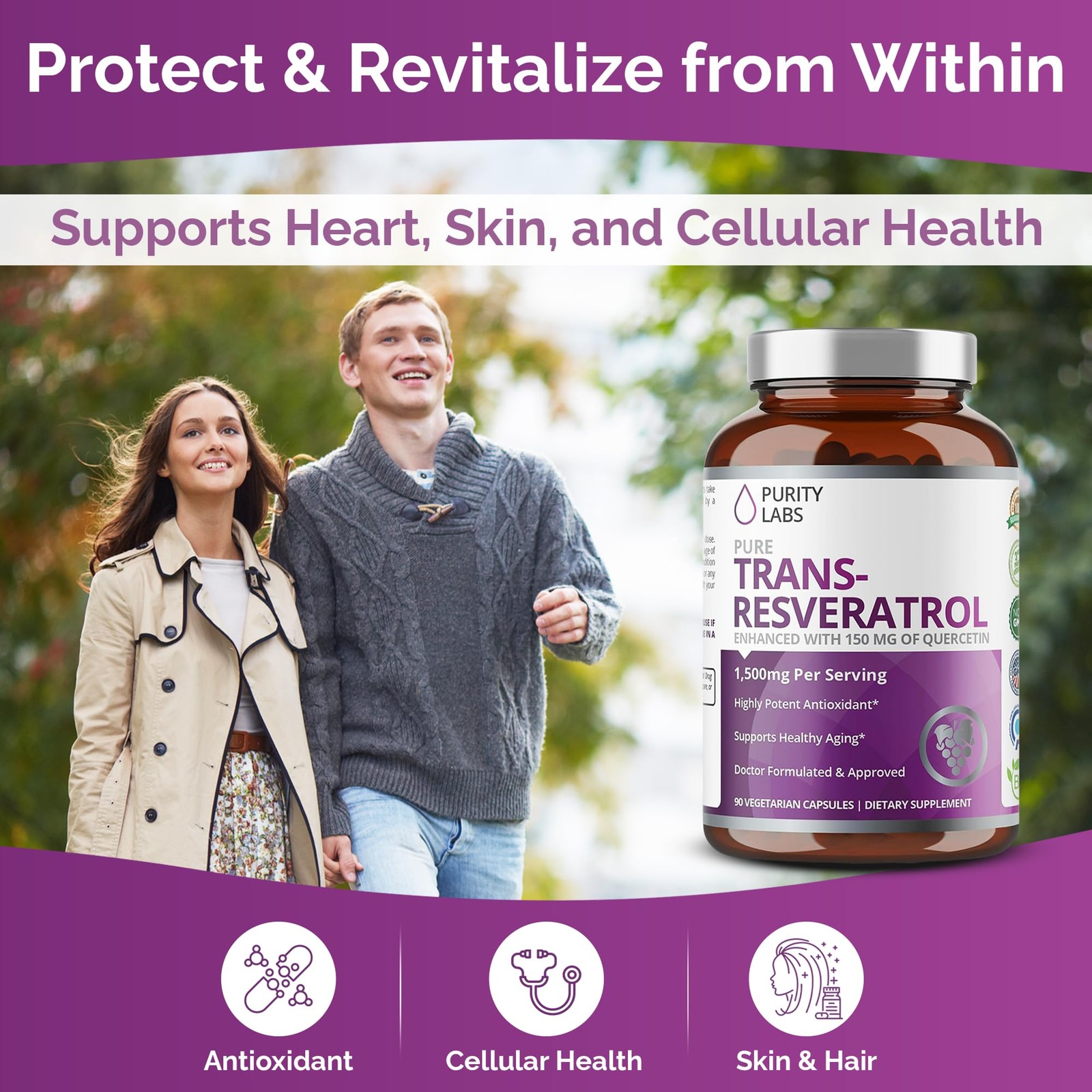 Purity Labs Pure Organic Trans Resveratrol Supplement 90 Count (Pack of 1)