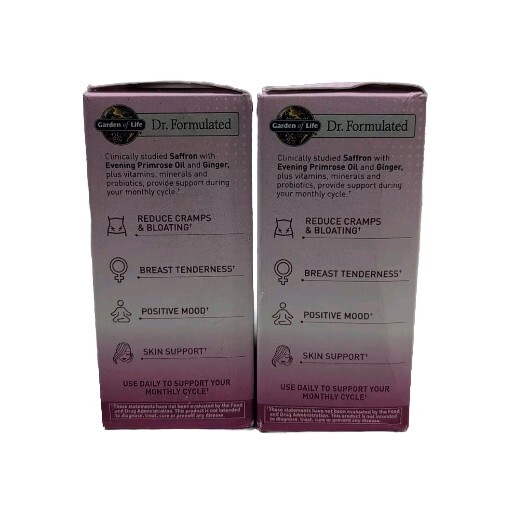 (2) Garden of Life PMS Support Reduce Cramps Mood, 30 Softgels Each. Exp 01/2026