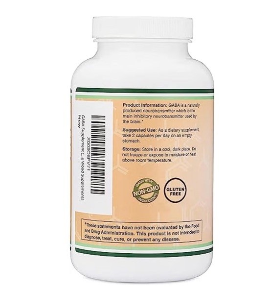 Double Wood Supplements GABA 1000mg 300 Capsules Non-GMO Gluten-Free GMP