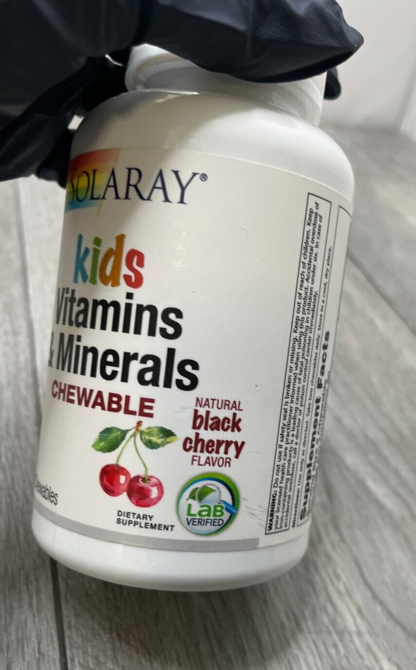 Solaray Kids Vitamins & Minerals Black Cherry 120 Chewables Exp 4/27