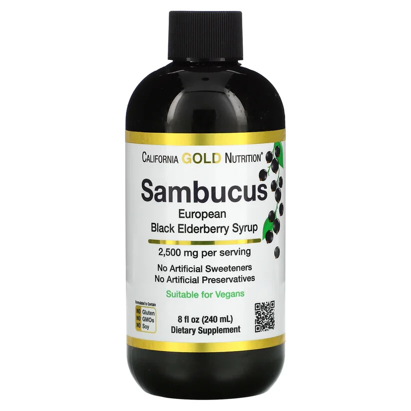 California Gold Nutrition Adult Sambucus Elderberry Syrup 2500mg 240ml NEW