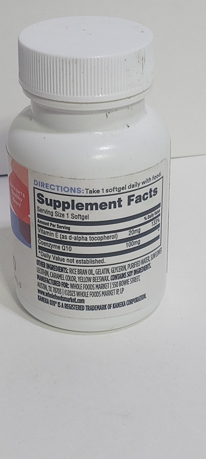 365 Whole Foods Market CoQ10 100mg + Vitamin E 20mg 30 Softgels Heart Health