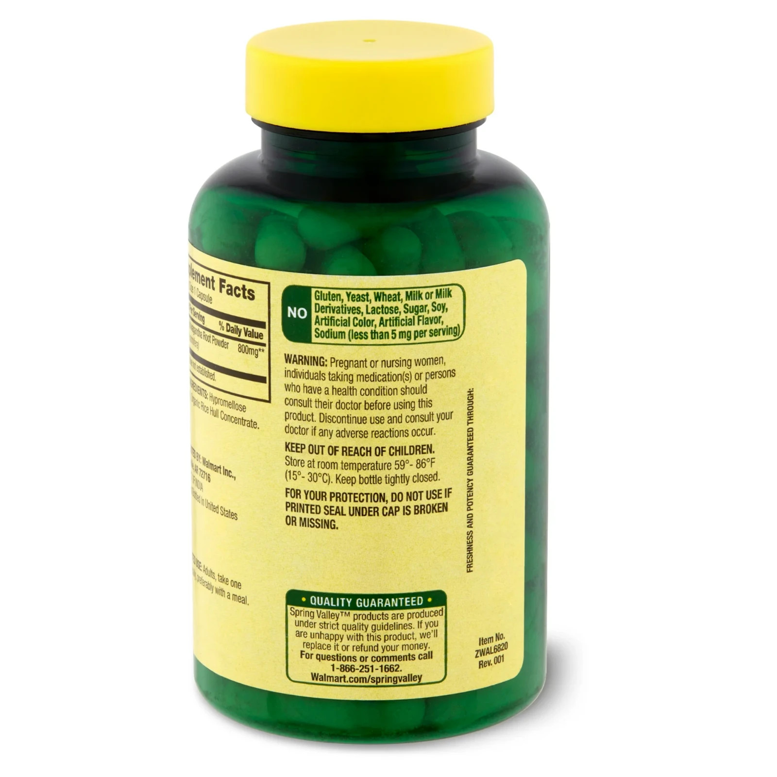 Spring Valley Ashwagandha General Wellness Dietary Supplement 800 mg, 60 Count