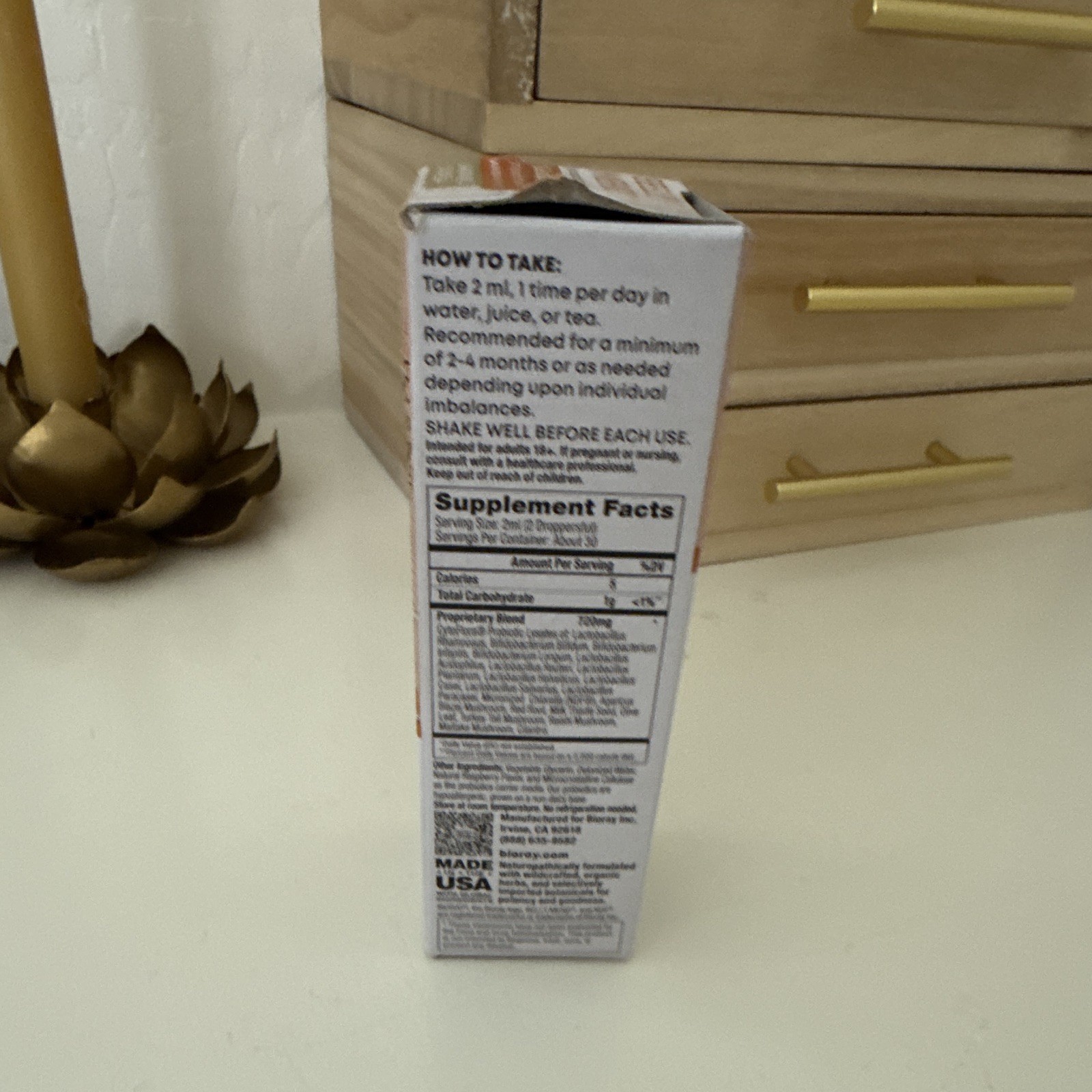 BIORAY Adult Daily Belly Mend Gut Support Drops 60 mL Vegan Exp 06/2029