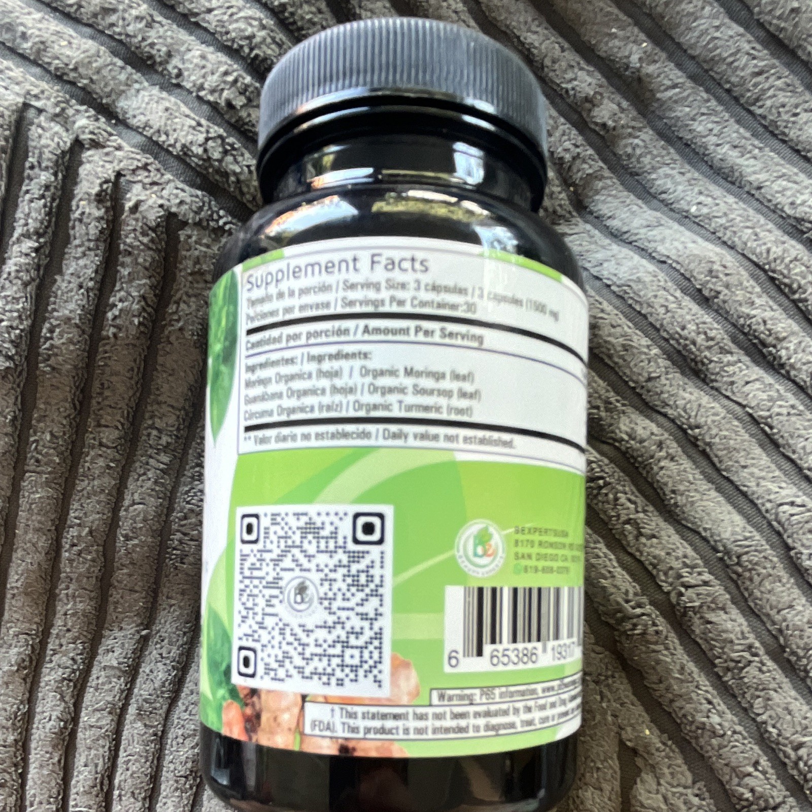Bexperts USA Moringa Soursop Turmeric 1500mg 90 Veg Capsules Organic Exp 03/31