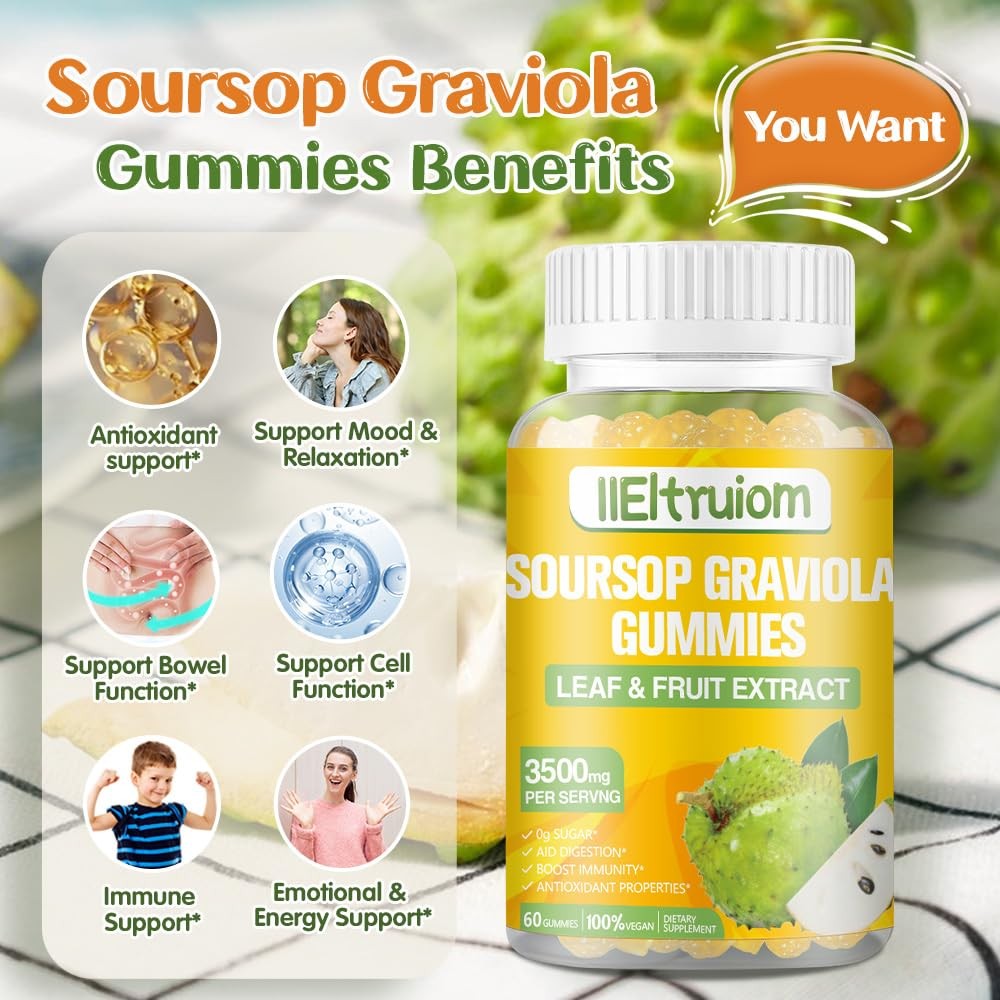 Soursop Gummies for Adults, Organic Leaves and 1 Count (Pack of 60)