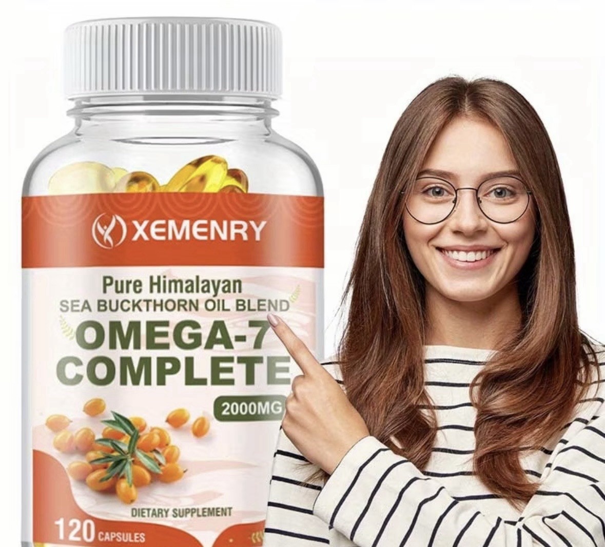 XEMENRY Omega-7 Sea Buckthorn Oil Blend 2000mg 120 Capsules Skin Support