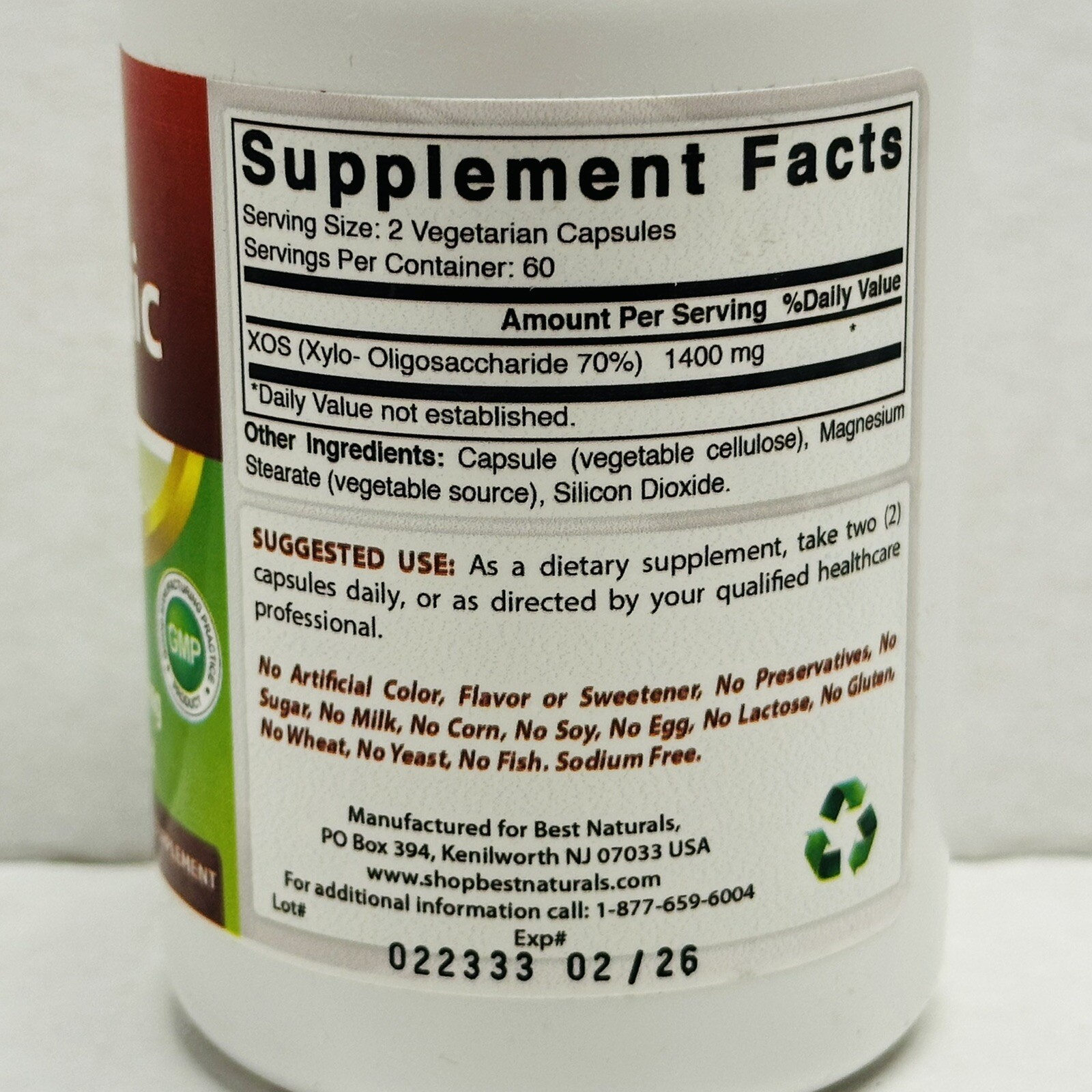 Best Naturals Prebiotics Fiber XOS 1400mg/ Serving 120 Vegetarian Capsules