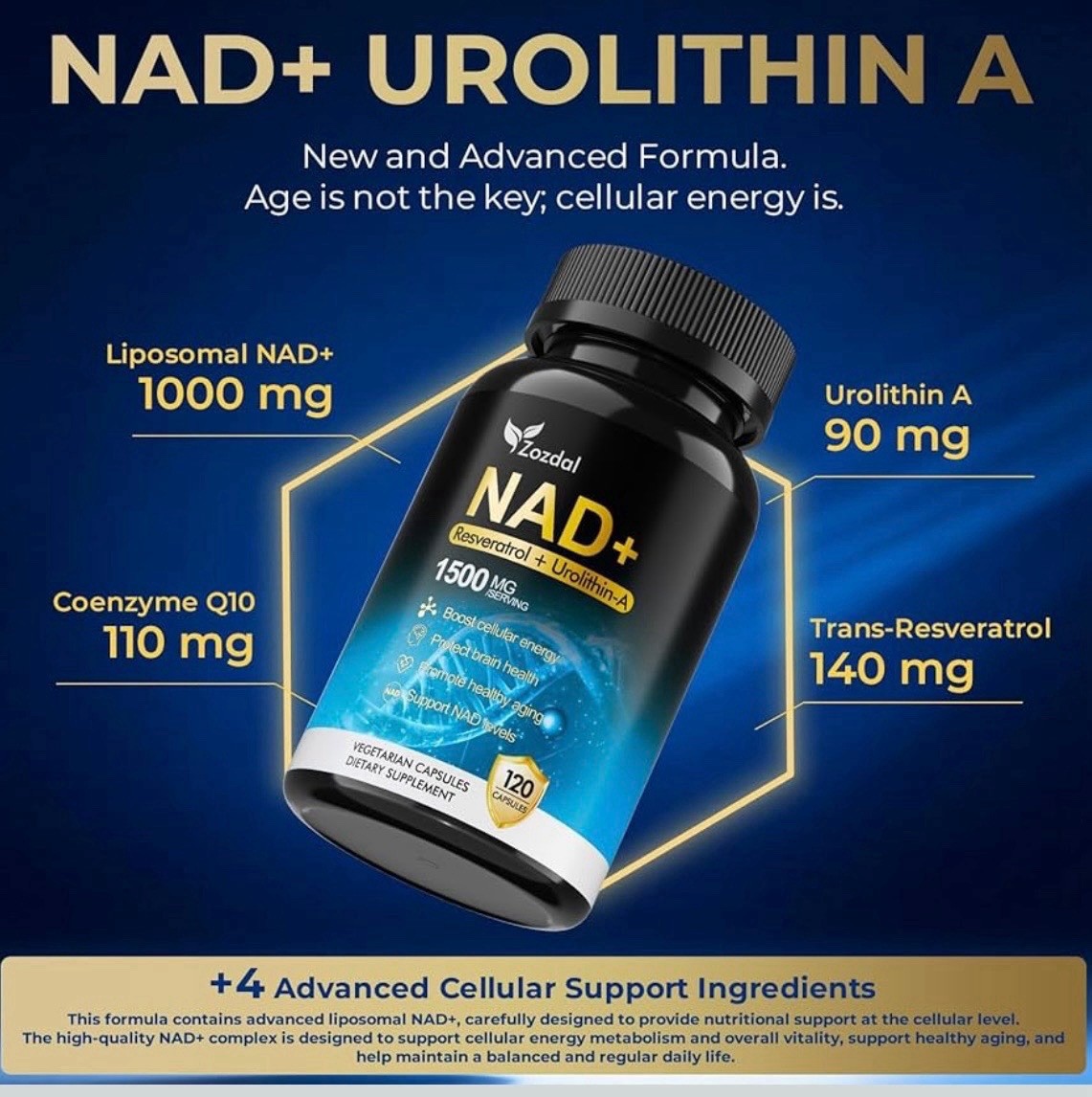 Zozdal NAD+ Supplement 1500mg – 7-in-1 Liposomal 120 Count (Pack of 1), Blue