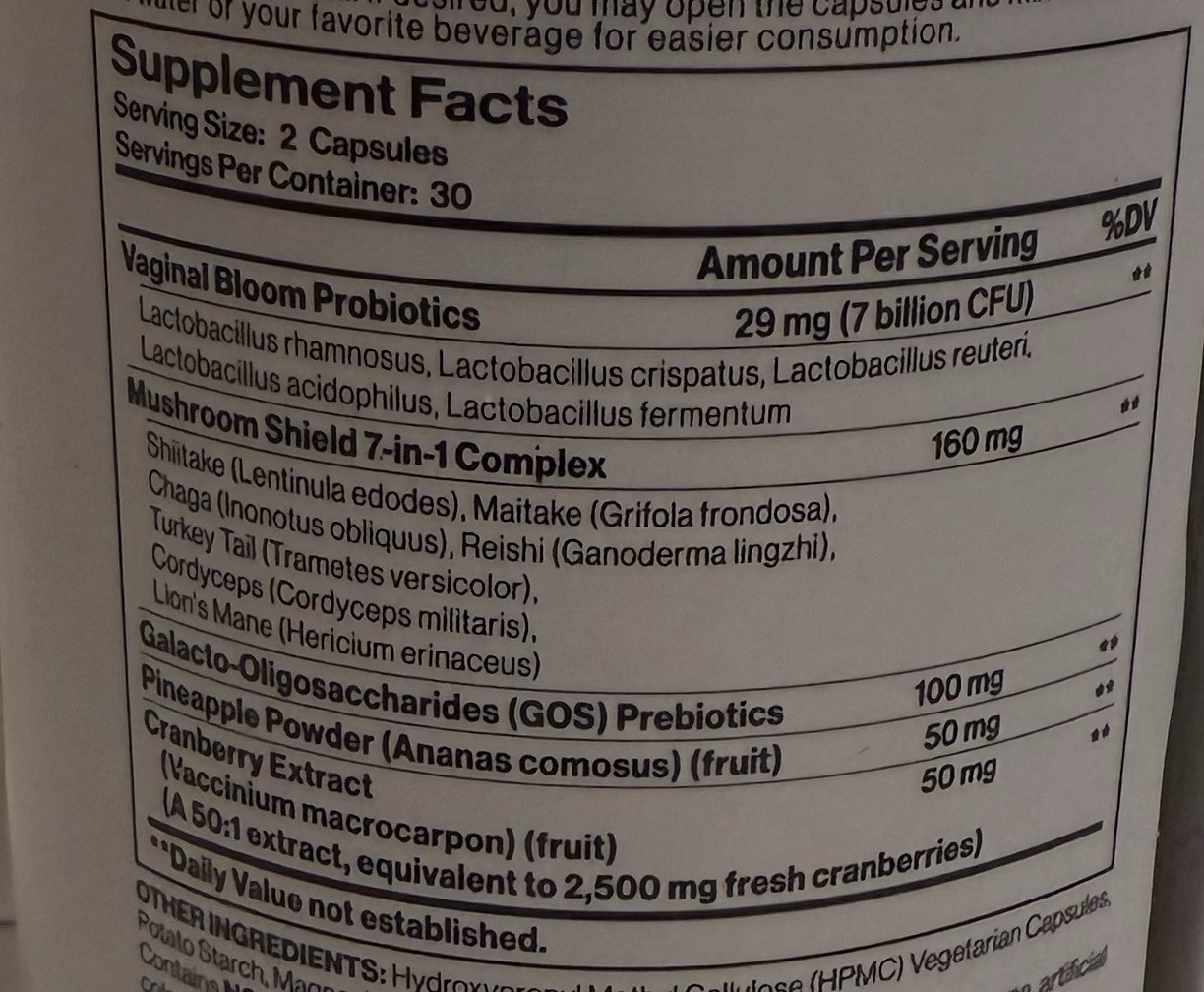 heraure Vaginal Probiotic Capsule w/ Mushroom Complex, Cranberry, Pineapple 60ct