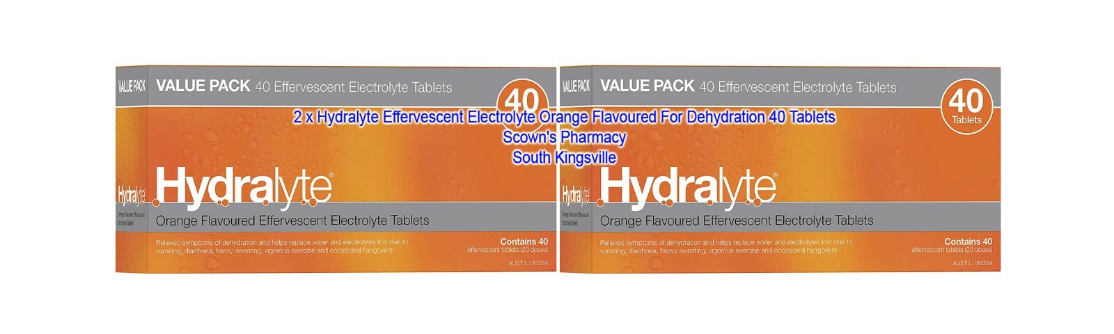 2 x Hydralyte Effervescent Electrolyte Orange Flavor For Dehydration 40 Tablets