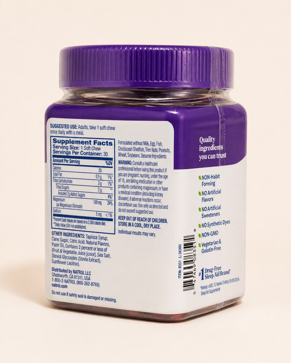 Natrol Magnesium Glycinate 100mg Soft Chews Cherry Lemon 30 Ct Sealed