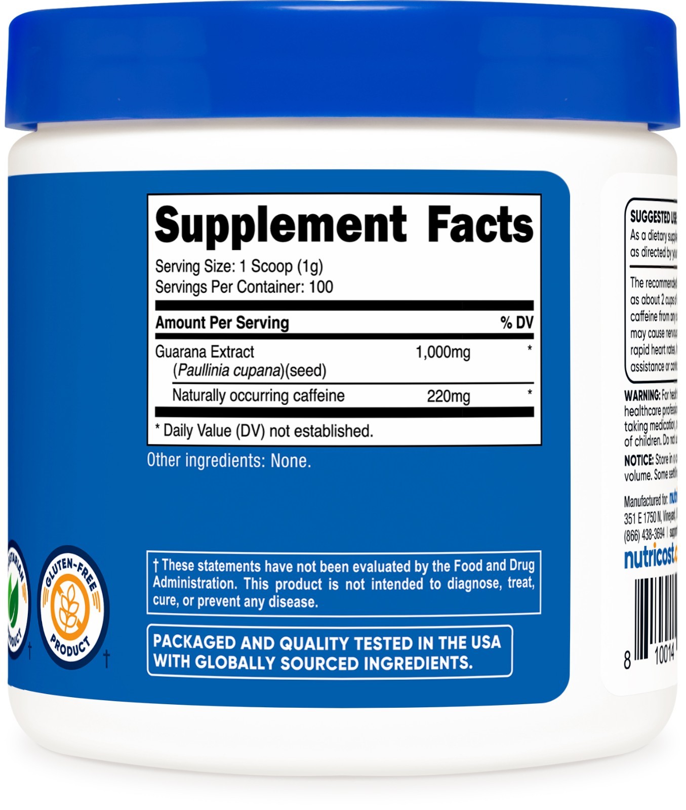 Nutricost Guarana Powder 100 Grams – Gluten Free & Non-GMO