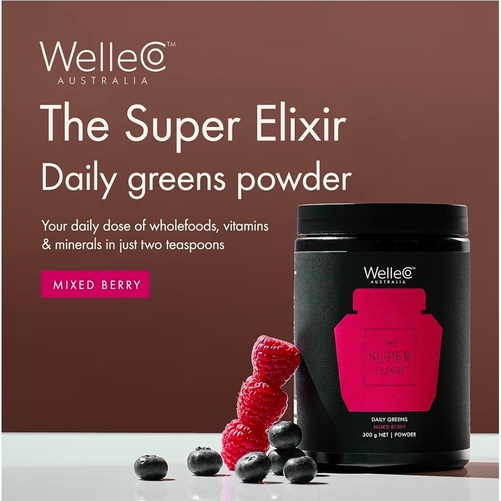 WelleCo The Super Elixir Daily Greens Powder Mixed Berry 10.5oz 300g Exp 04/2027