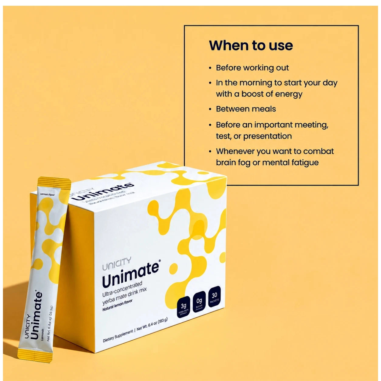 Unicity Unimate Leamon Flavor Supplement-30-count pack-Freshs- Energizing1