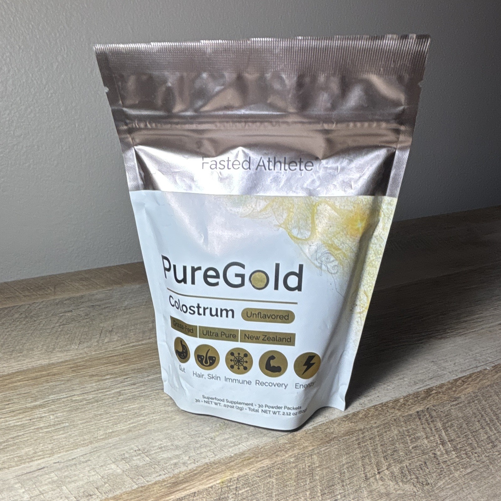Fasted Athlete PureGold Colostrum Powder Unflavored Grass-Fed 30 Stick 2.12oz