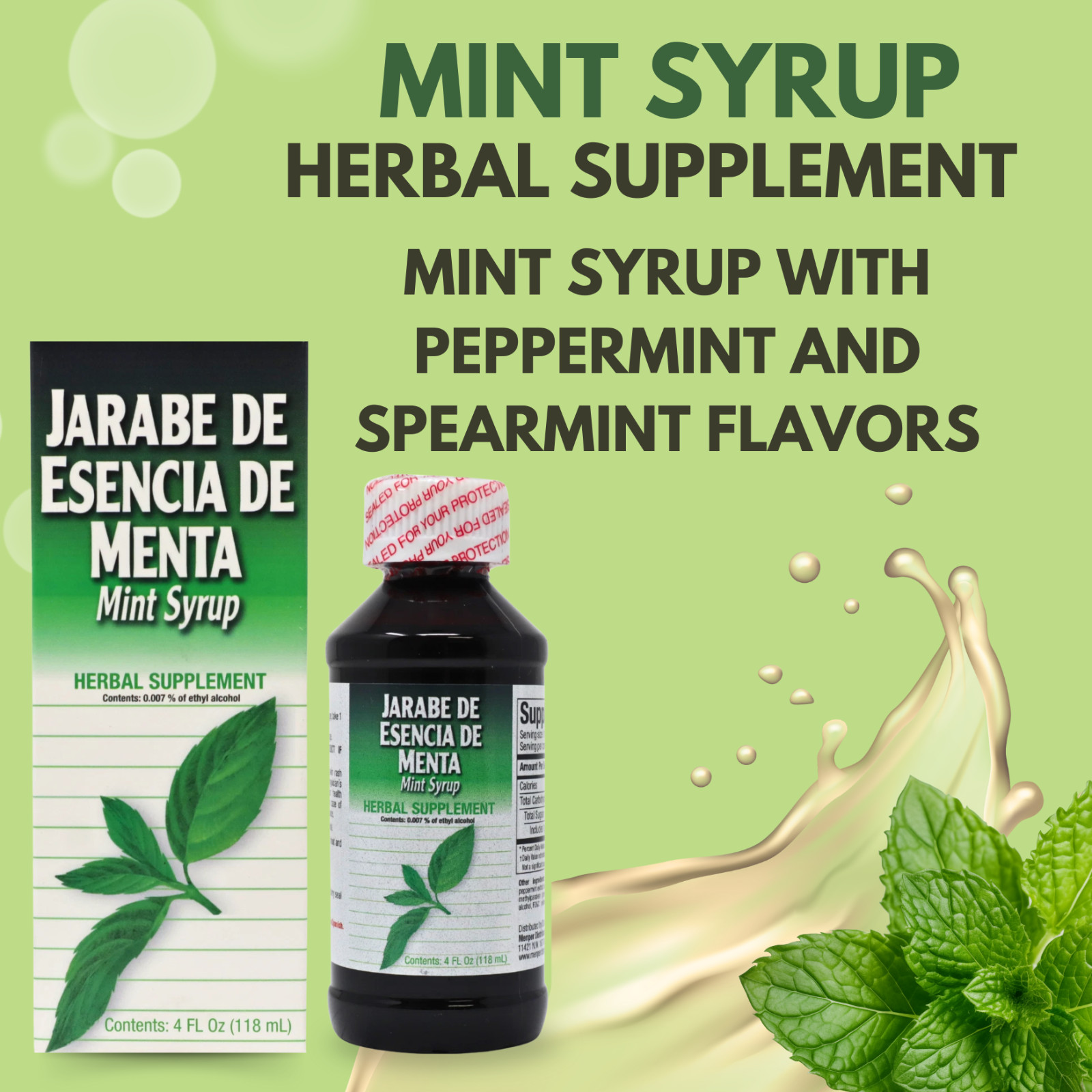 Menper Mint Syrup with Natural Peppermint Extract Supplement- 4 fl oz (2-Pack)