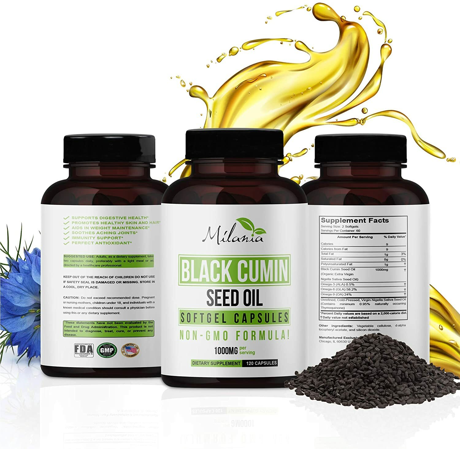 Premium Black Seed Oil Capsules 120 Softgels Nigella Sativa Black Cumin Seed Oil