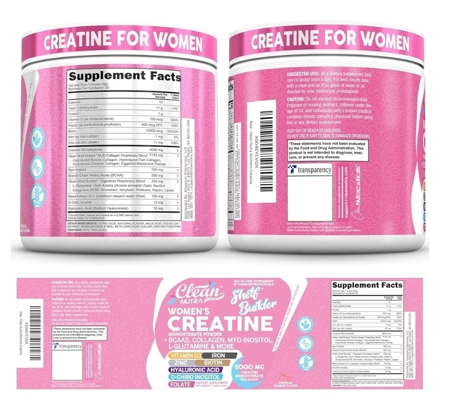 Women’s Creatine Powder w/ BCAAs, Collagen, Inositol – Clean Nutra Shelf Builder