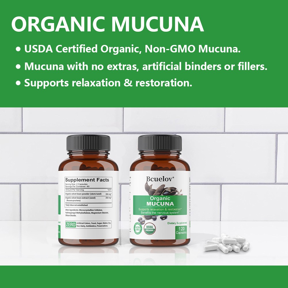 Organic Mucuna 250mg Support Relaxation Emotional Balance 30/60/120 Capsules