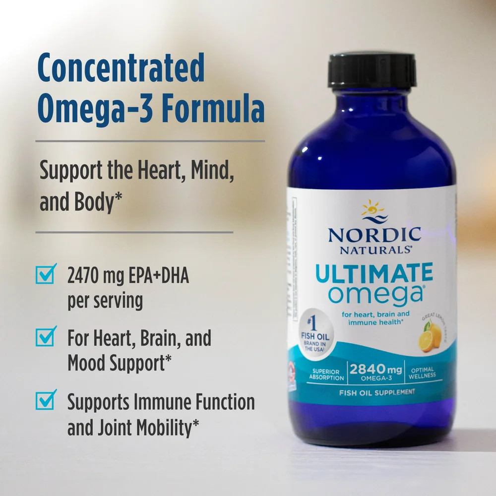Nordic Naturals Ultimate Omega Liquid – Lemon Omega 3 Fish Oil 8 Oz