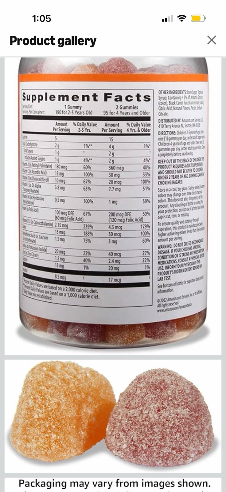 Halal vegetarian Amazon basics Multivitamin Gummy 190 Count