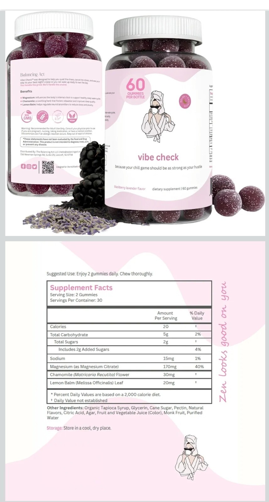 2 x The Balancing Act Vibe Check Sleep Stress Support Gummies 60ct = 120 ct