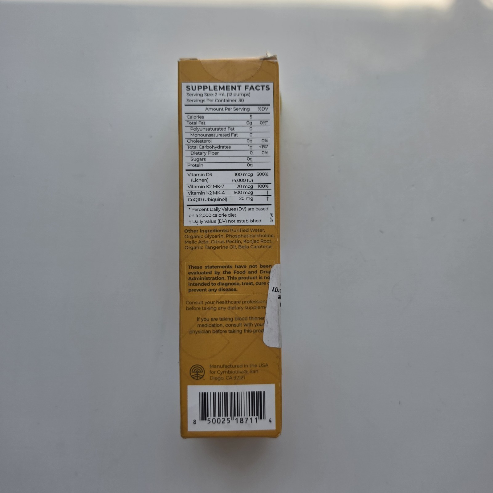 CYMBIOTIKA – D3+K2+CoQ10 Liquid – Tangerine Flavor – 60 ml/2.0 fl oz