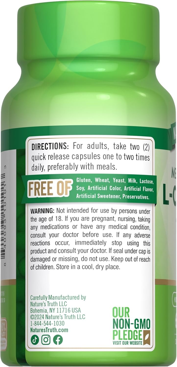 L Carnitine 1000 mg | 60 Capsules | Non-GMO, Gluten Free | by Nature’s Truth