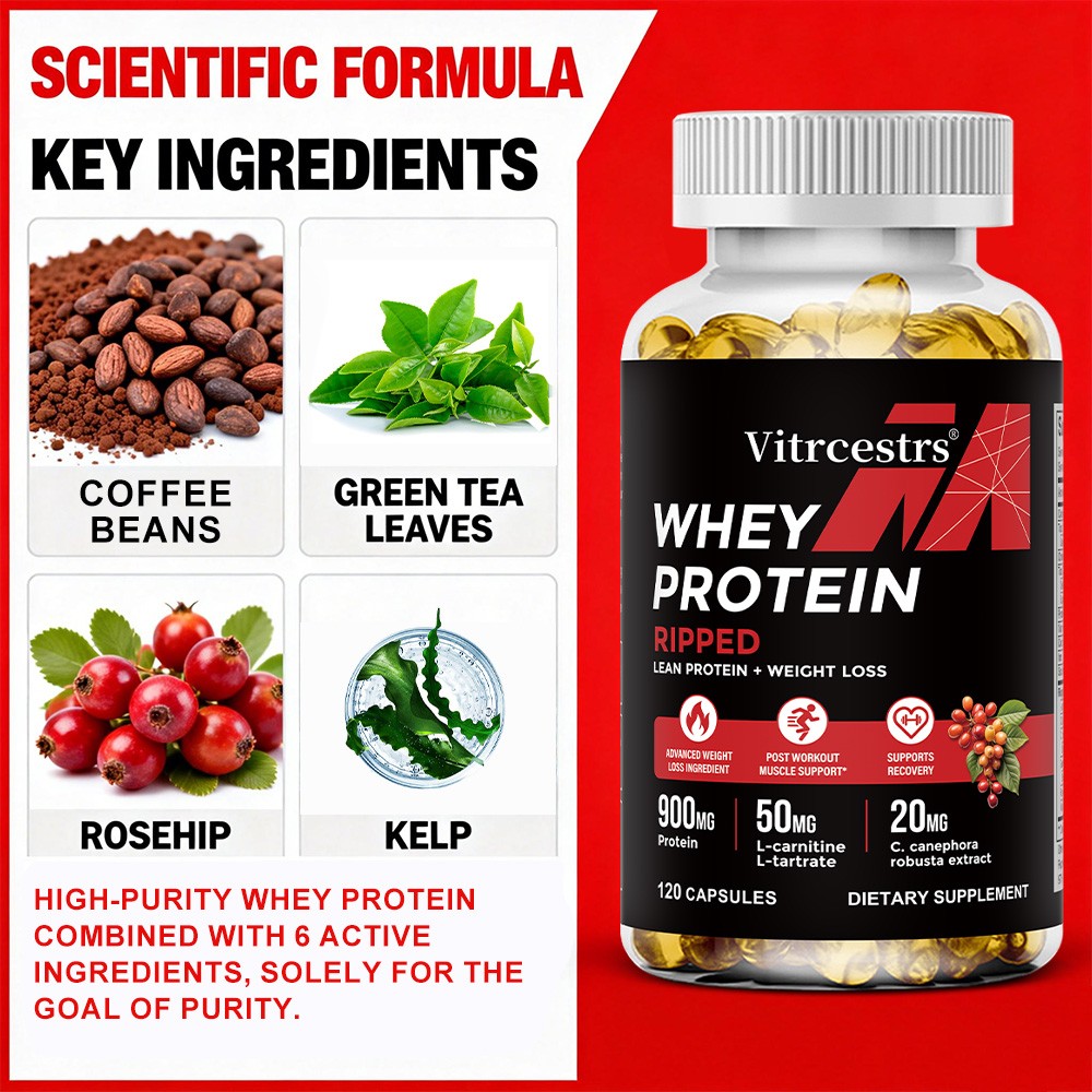 Whey Protein Ripped Capsules – 900mg Protein with Green Tea Lean Muscle&Fat Loss