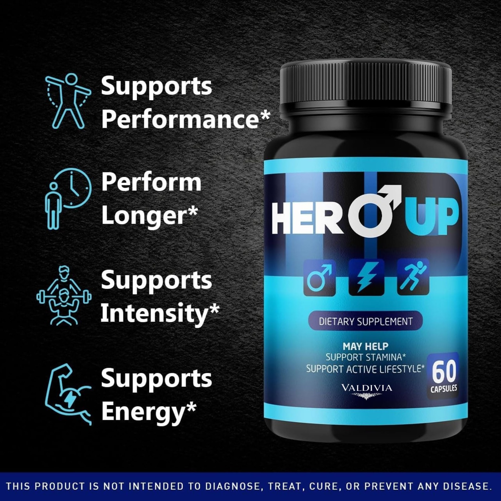 Valdivia HeroUp 180 Capsules 3 Pack Men’s Health Supplement Made in USA Male