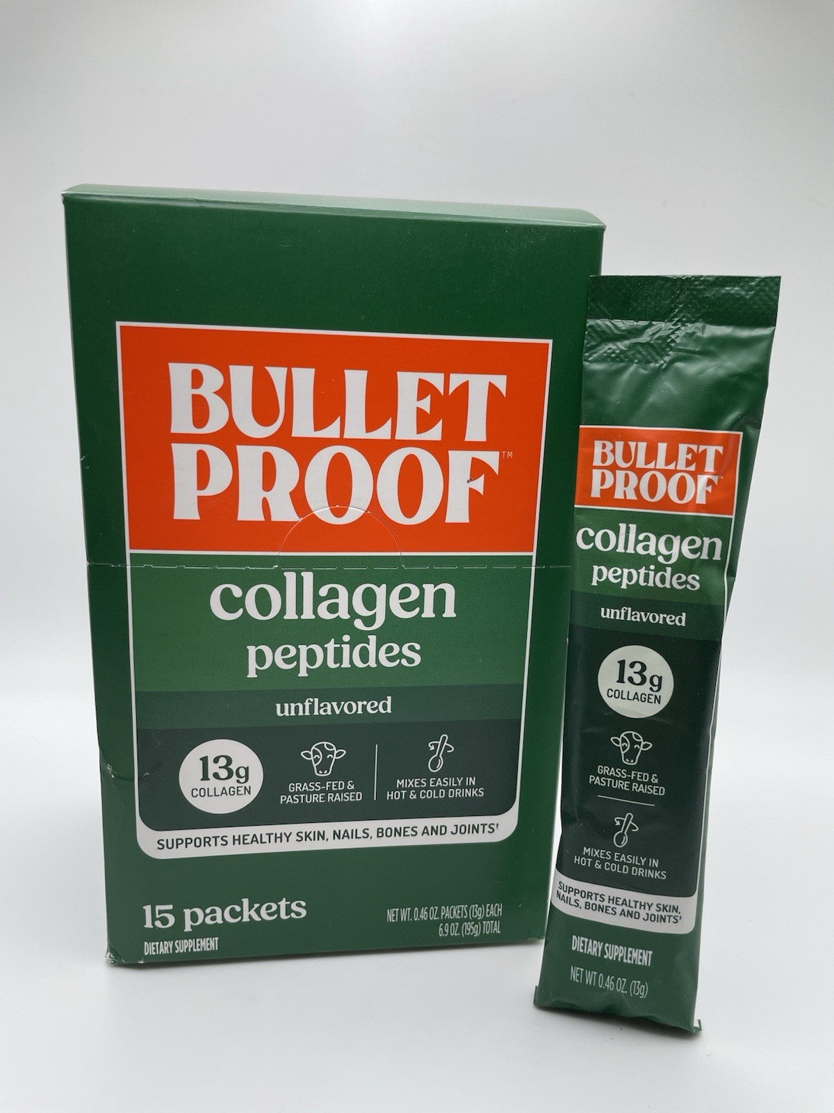 Bulletproof Collagen Peptides Unflavored Grass Fed Powder 15 Packets 13g
