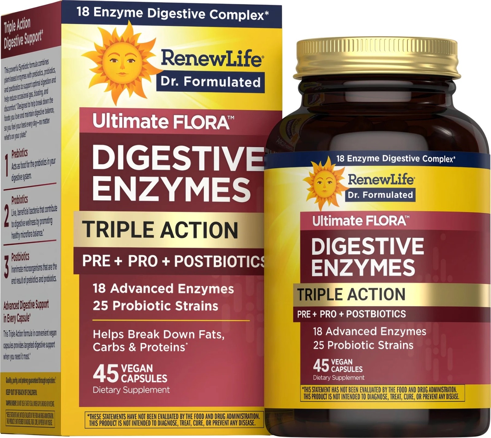 Renew Life Ultimate Flora Digestive Enzymes Pre-Pro-Post-Bioltics 45 vegan caps
