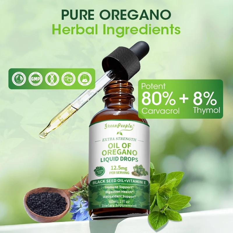 Organic Oregano Oil Drops with Black Seed Oil & Vitamin E