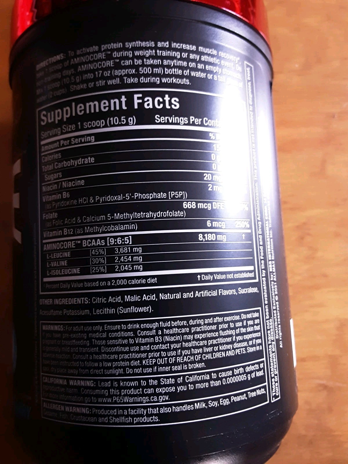 AminoCore BCAA Supplement Blue Raspberry, 0.69 LBS (315g) Expires 12/25