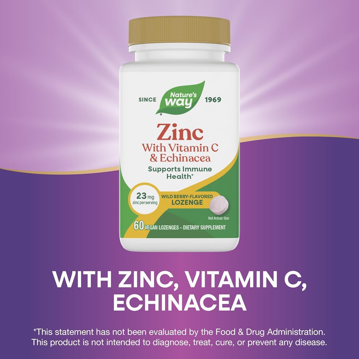 Nature’s Way Zinc Lozenges with Vitamin C & Echinacea, Wild Berry, 60 Lozenges