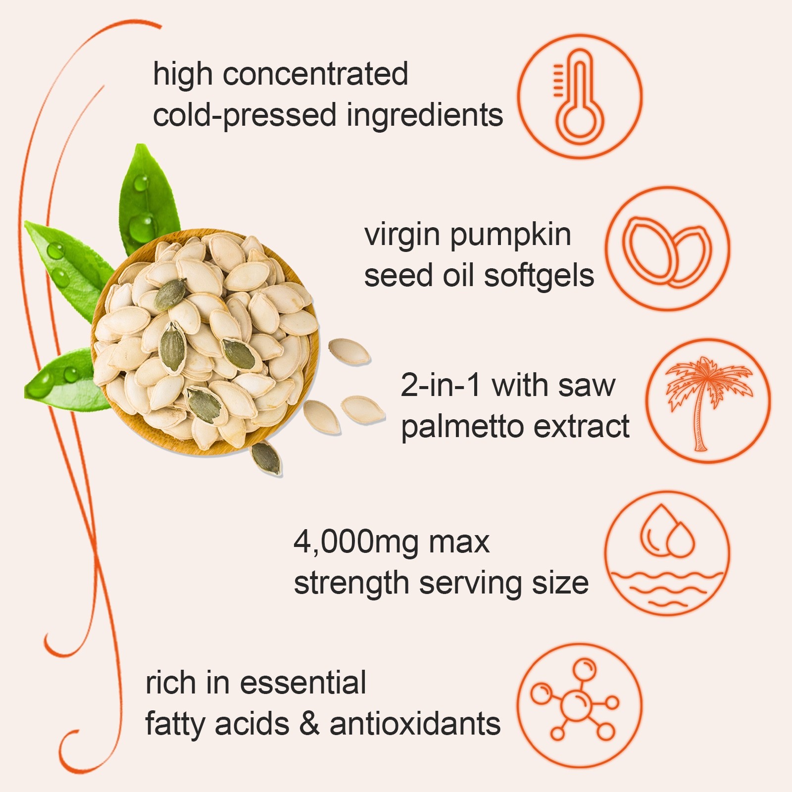 Pumpkin Seed Oil Saw Palmetto 4000mg Softgels Natural Prostate Support Free ship