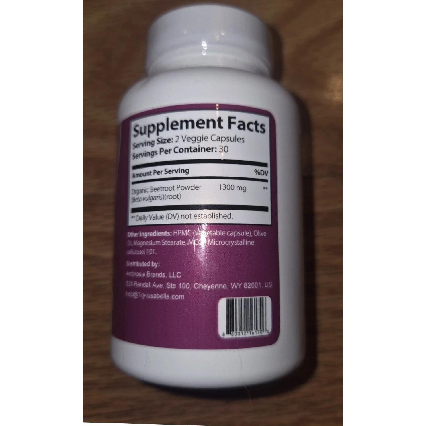 Rosabella Beetroot Dietary Supplement 1300mg 60 Capsules Athletic Performance