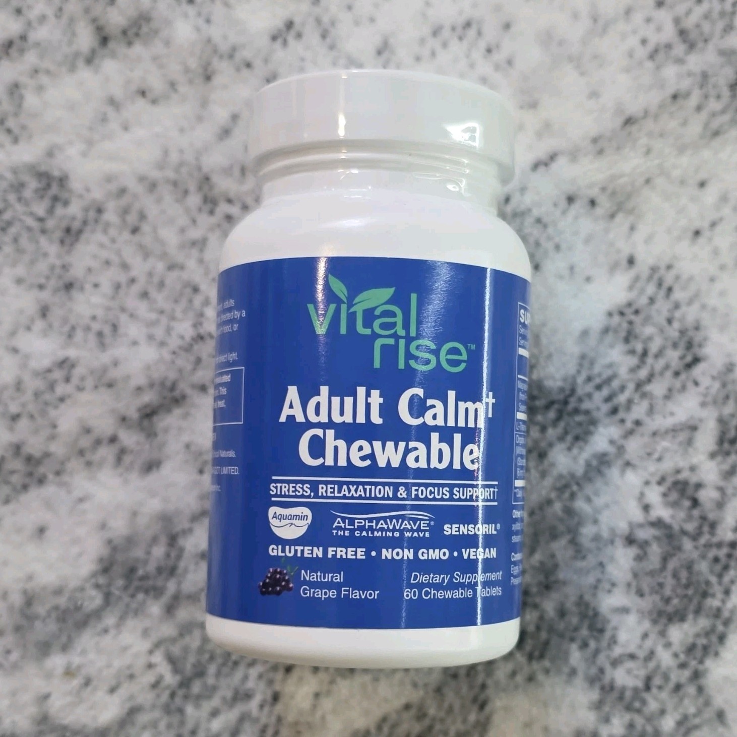 Vital Rise Adult Calm Chewable Grape Gluten Free Vegan 60 Tablets Exp 10/2026