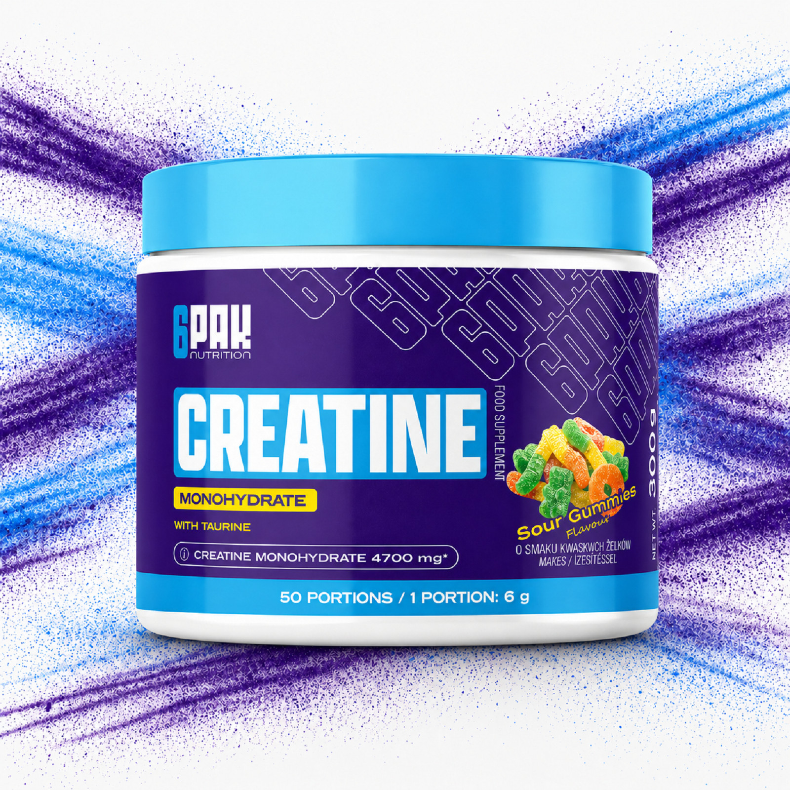 6PAK CREATINE MONOHYDRATE – 300g – Regeneration, Muscle Mass – 4700 mg Creatine