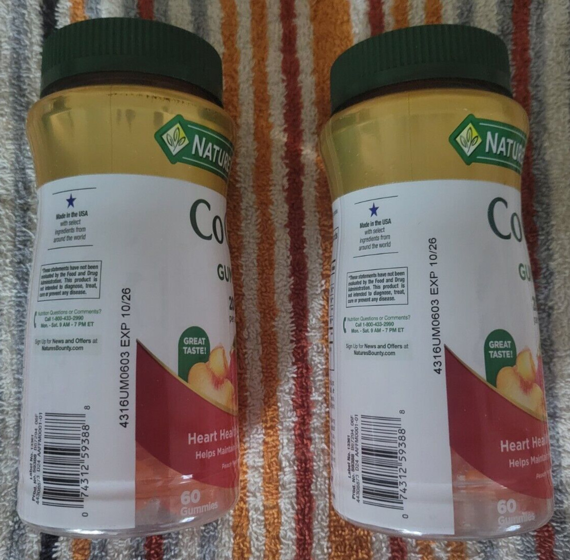 Lot of 2 New! Nature’s Bounty Co Q-10 Gummies 200mg Peach Mango, 60 Gummies ea.