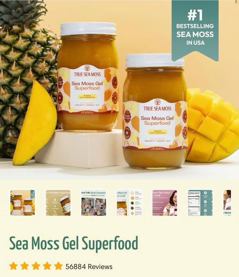 True Sea Moss Gel Mango Pineapple Vegan Gluten Free Superfood 16oz