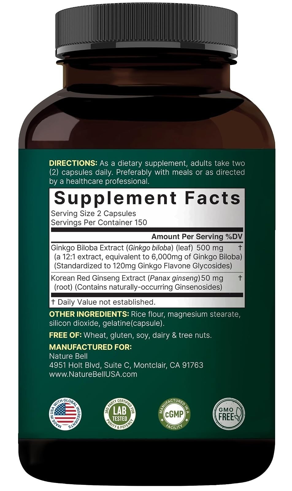 NatureBell Ginkgo Biloba with Panax Ginseng 300 Capsules – Brain Health