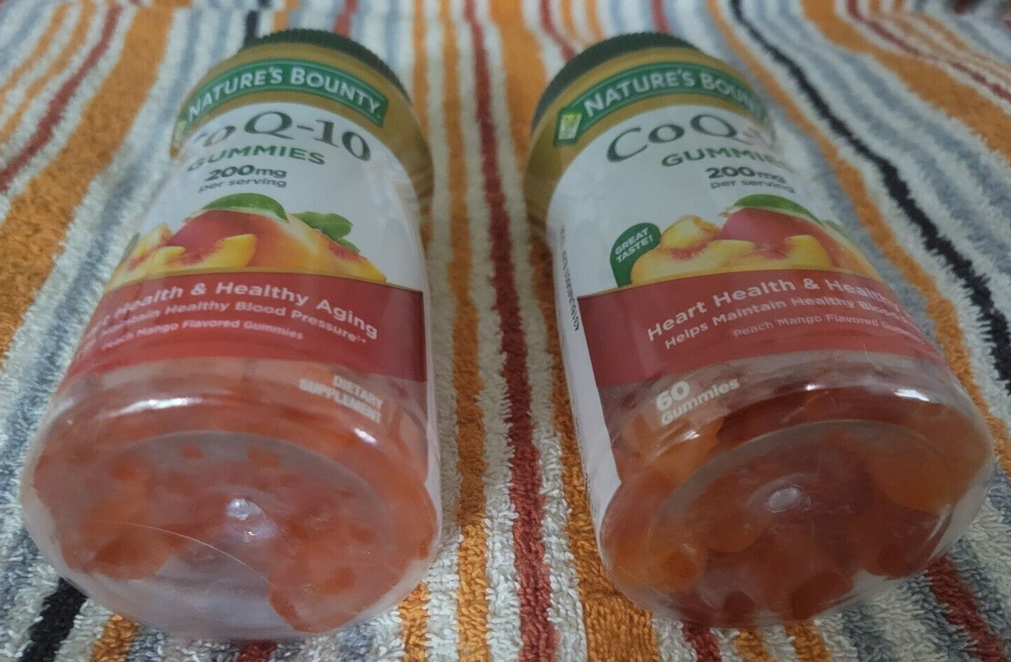 Lot of 2 New! Nature’s Bounty Co Q-10 Gummies 200mg Peach Mango, 60 Gummies ea.