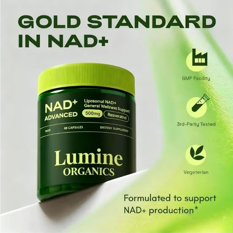 Lumine Organics NAD+ Supplement for Energy Metabolism Support, Liposomal 60 Caps