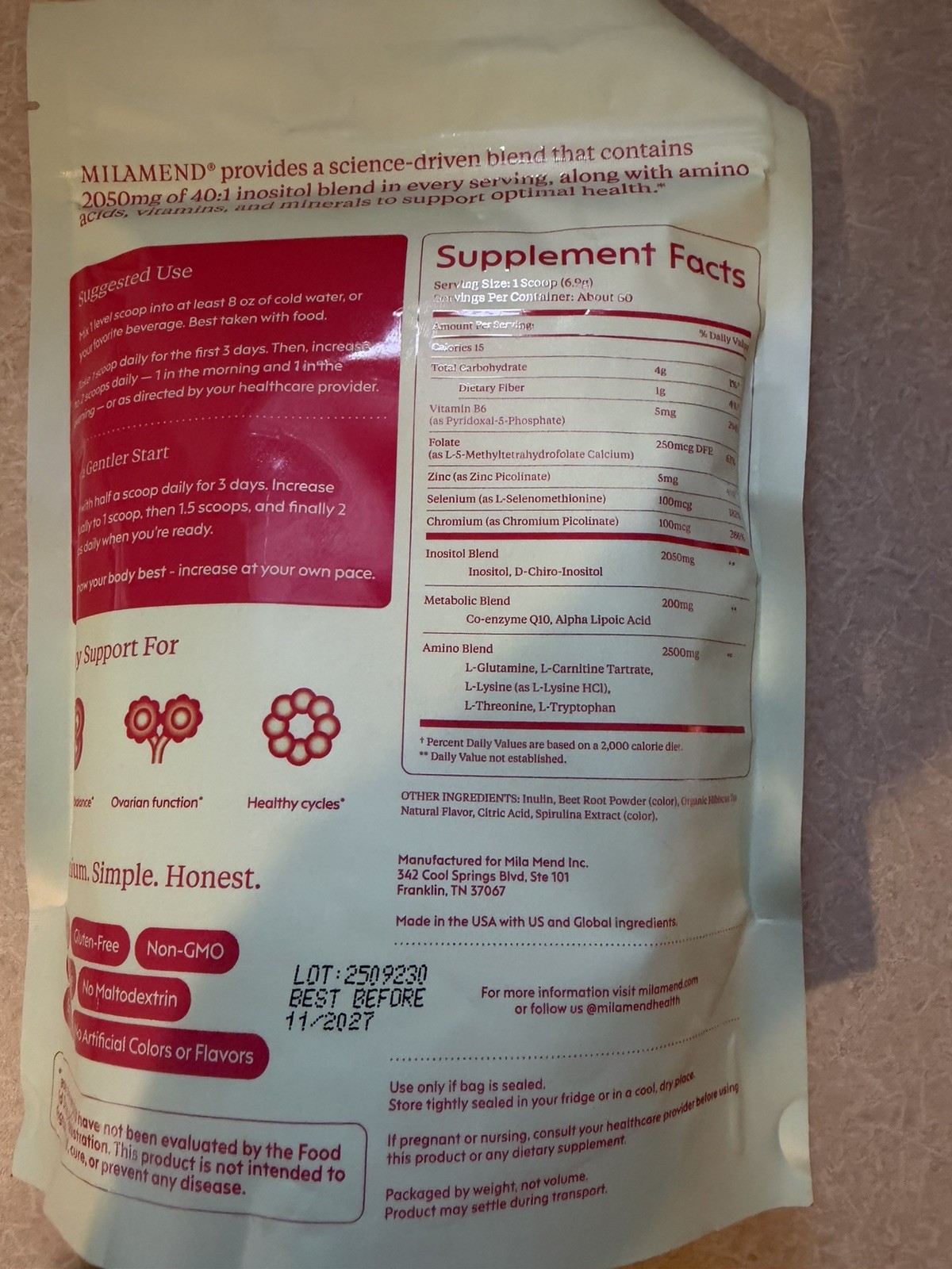 MILAMEND Hormone Balance Unsweetened Hibiscus Tea Powder – 30-Day Supply 14.6 oz